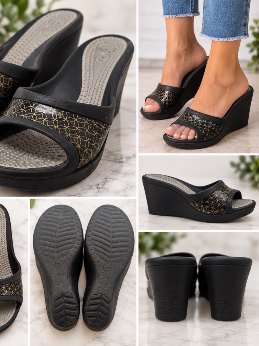CROCS Boulder Colorado Wedge Heels Womens Size 8 Black Comfy